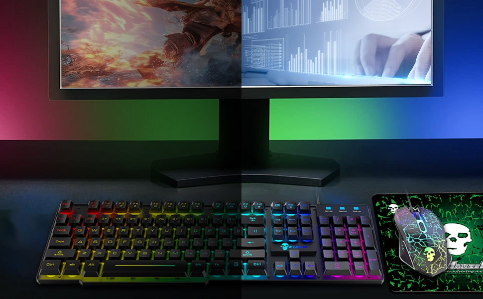 MAMBASNAKE x KUIYN T6 Wired Gaming Keyboard and Mouse Combo with Rainbow LED Backlight