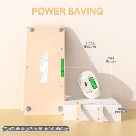 308i Pink Wireless 2.4G Keyboard and Mouse Set, Gradient Cute Round Keycaps for Retro Typewriter