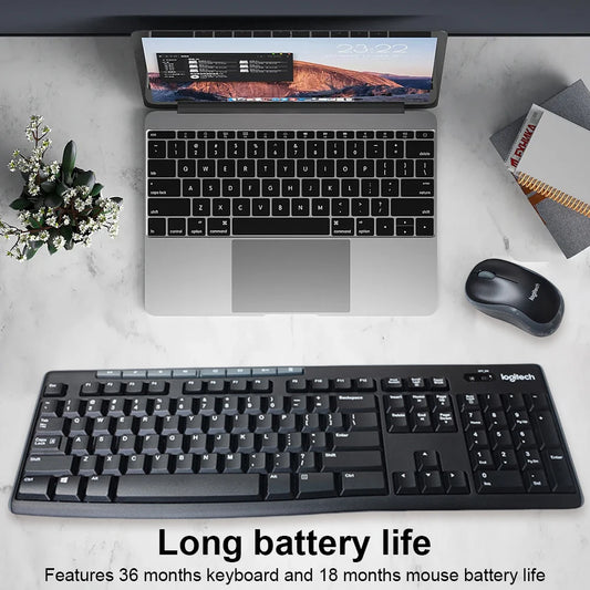 Logitech MK270 Wireless Keyboard Mouse Set Office 2.4G Computer 104 Keys Full Size Keyboard with USB Receiver 1000dpi for PC