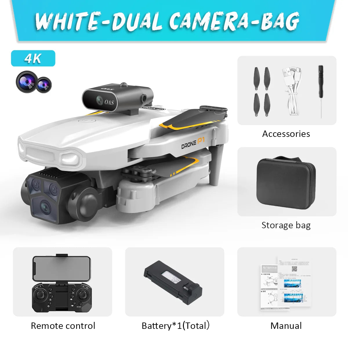 KBDFA P1 RC Drone Profesional Dual HD Camera Aerial Photography FPV Helicopters Obstacle Avoidance Foldable RC Quadcopter Toys