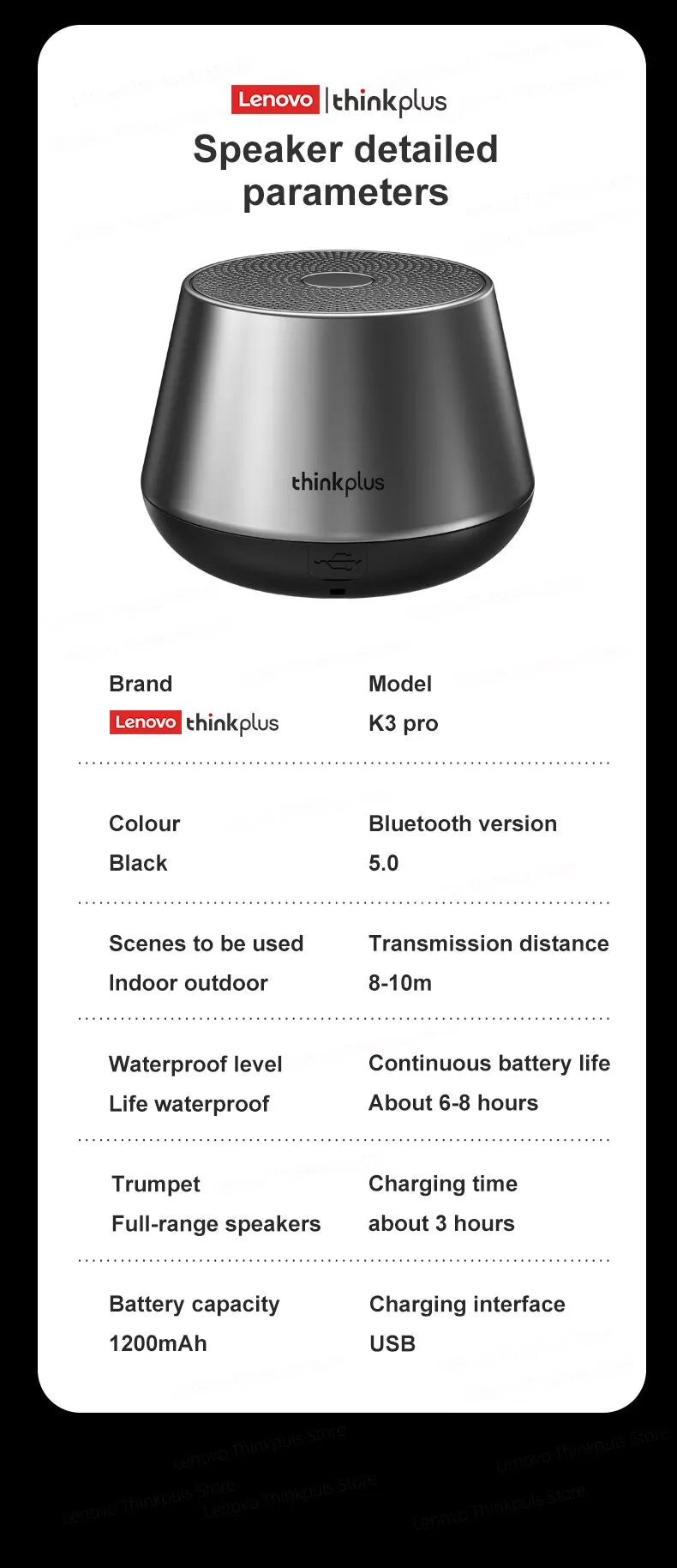 al Lenovo K3 Pro Bluetooth V5.0 Speaker Big Audio With Deep Bass Sound Outdoor Soundbox Music Portable Camping Loudspeaker