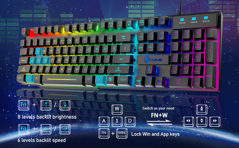MAMBASNAKE x KUIYN T6 Wired Gaming Keyboard and Mouse Combo with Rainbow LED Backlight