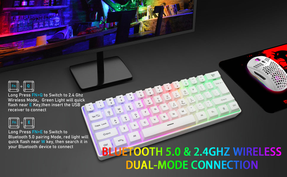 MAMNASNAKE L500 Wireless Gaming Keyboard and Mouse Combo, Mechanical Feeling Keyboard with Bluetooth 5.1&2.4G Wireless Dual Mode