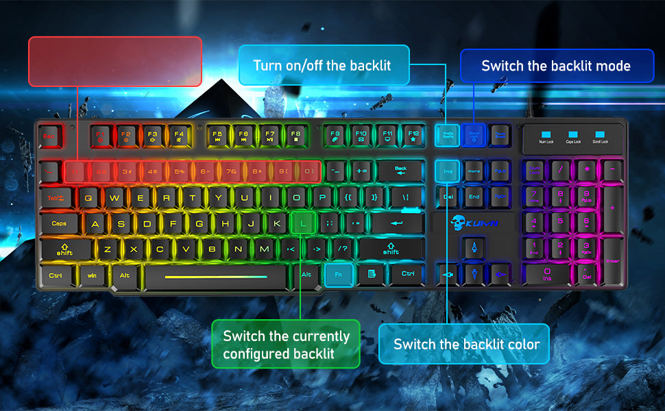 MAMBASNAKE x KUIYN T6 Wired Gaming Keyboard and Mouse Combo with Rainbow LED Backlight