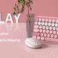 308i Pink Wireless 2.4G Keyboard and Mouse Set, Gradient Cute Round Keycaps for Retro Typewriter