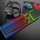 MANBASNAKE T11 Wired Gaming Keyboard and Mouse Headset Combo,Rainbow LED Backlit Wired Keyboard