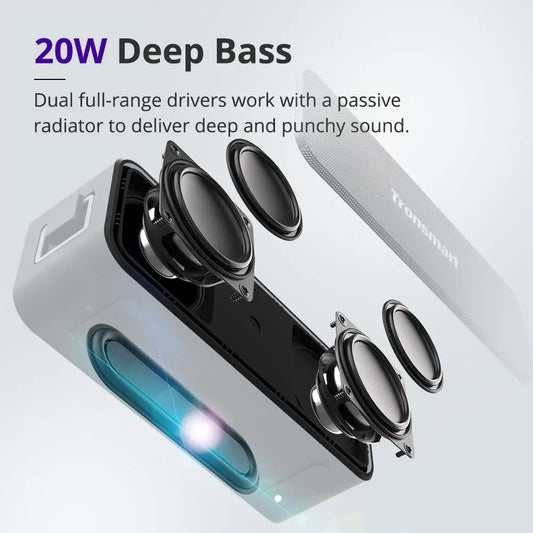 2025. T2 Plus Bluetooth 5.0 Speaker 20W Portable Speaker 24H Column IPX7 Soundbar with NFC,Voice Assistant,Micro SD