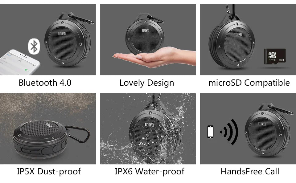 MIFA F10 Outdoor Wireless Bluetooth Stereo Portable Speaker Built-in mic Shock Resistance IPX6 Waterproof Speaker with Bass