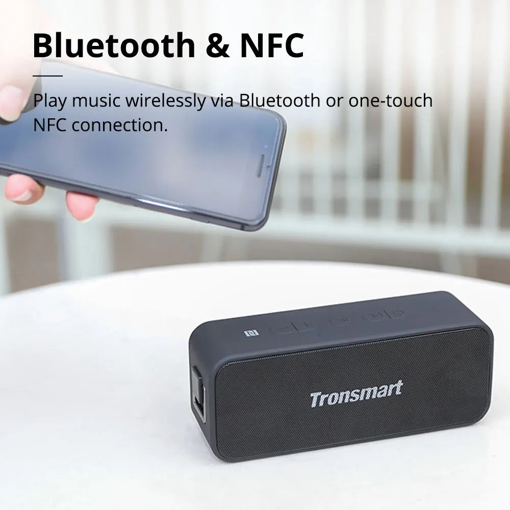 2025. T2 Plus Bluetooth 5.0 Speaker 20W Portable Speaker 24H Column IPX7 Soundbar with NFC,Voice Assistant,Micro SD