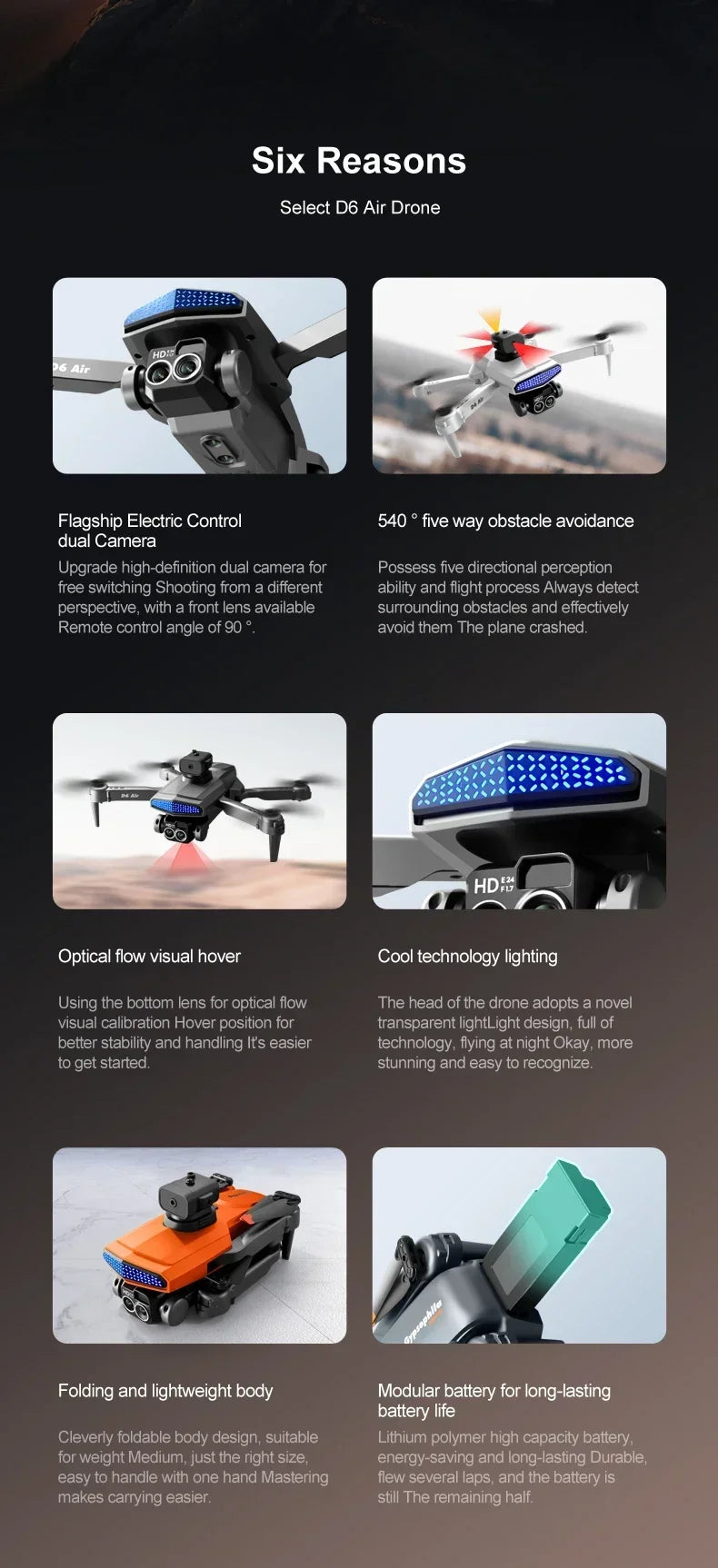 New D6 8K Drone Professional HD Dual Camera Optical Flow Localization Obstacle Avoidance WIFI FPV RC Foldable Quadcopter Toys