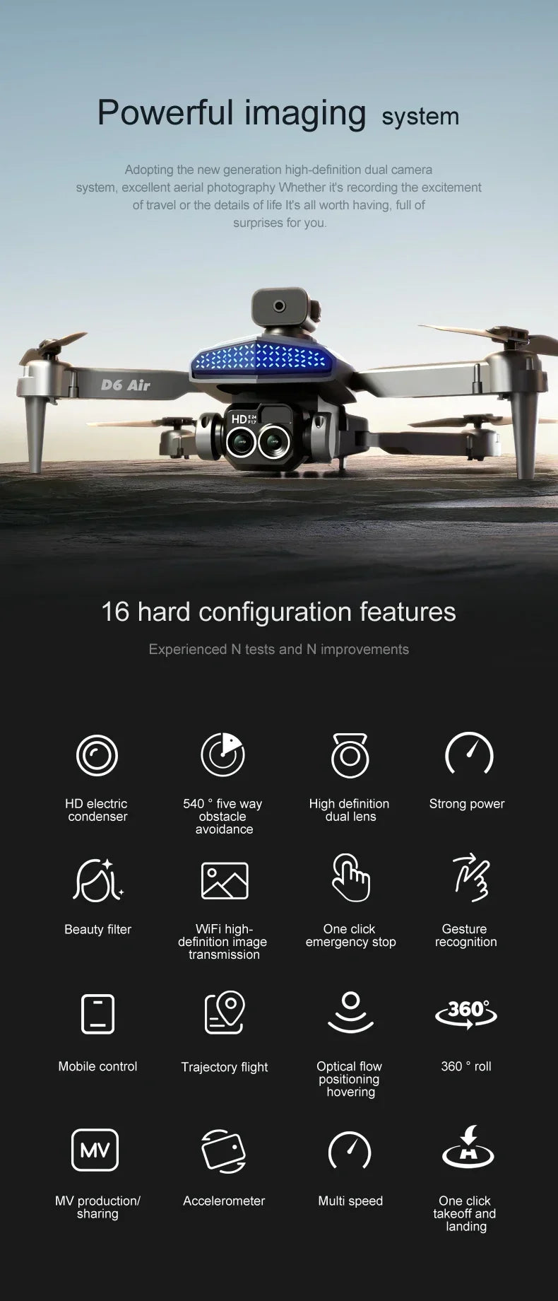 New D6 8K Drone Professional HD Dual Camera Optical Flow Localization Obstacle Avoidance WIFI FPV RC Foldable Quadcopter Toys