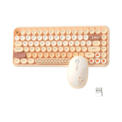 308i Pink Wireless 2.4G Keyboard and Mouse Set, Gradient Cute Round Keycaps for Retro Typewriter