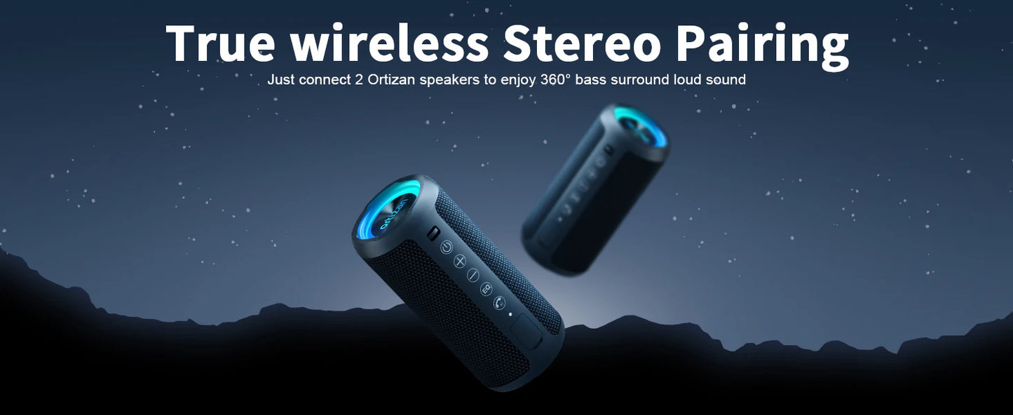 Ortizan Portable Bluetooth Speakers with Bass Boost,IPX7 Waterproof,Suporrt TF Card/AUX,RGB Lights,30H Playtime,24W Loud Drivers