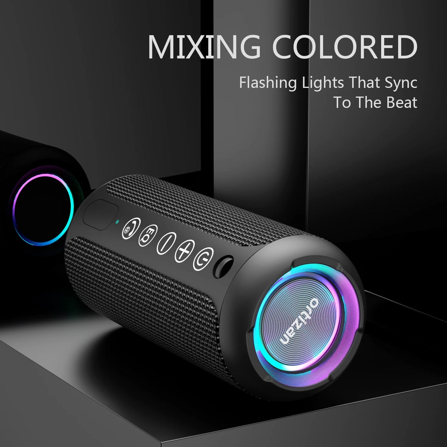 Ortizan Portable Bluetooth Speakers with Bass Boost,IPX7 Waterproof,Suporrt TF Card/AUX,RGB Lights,30H Playtime,24W Loud Drivers