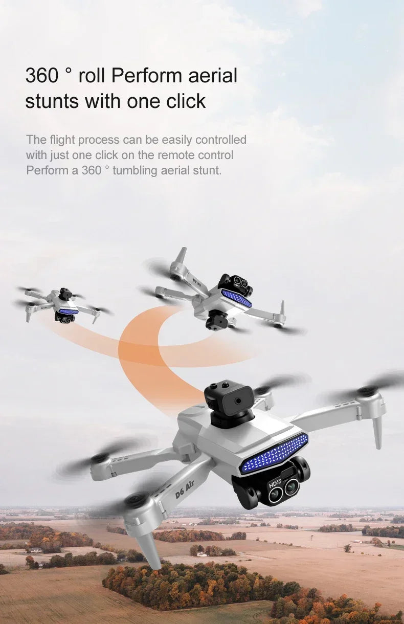 New D6 8K Drone Professional HD Dual Camera Optical Flow Localization Obstacle Avoidance WIFI FPV RC Foldable Quadcopter Toys