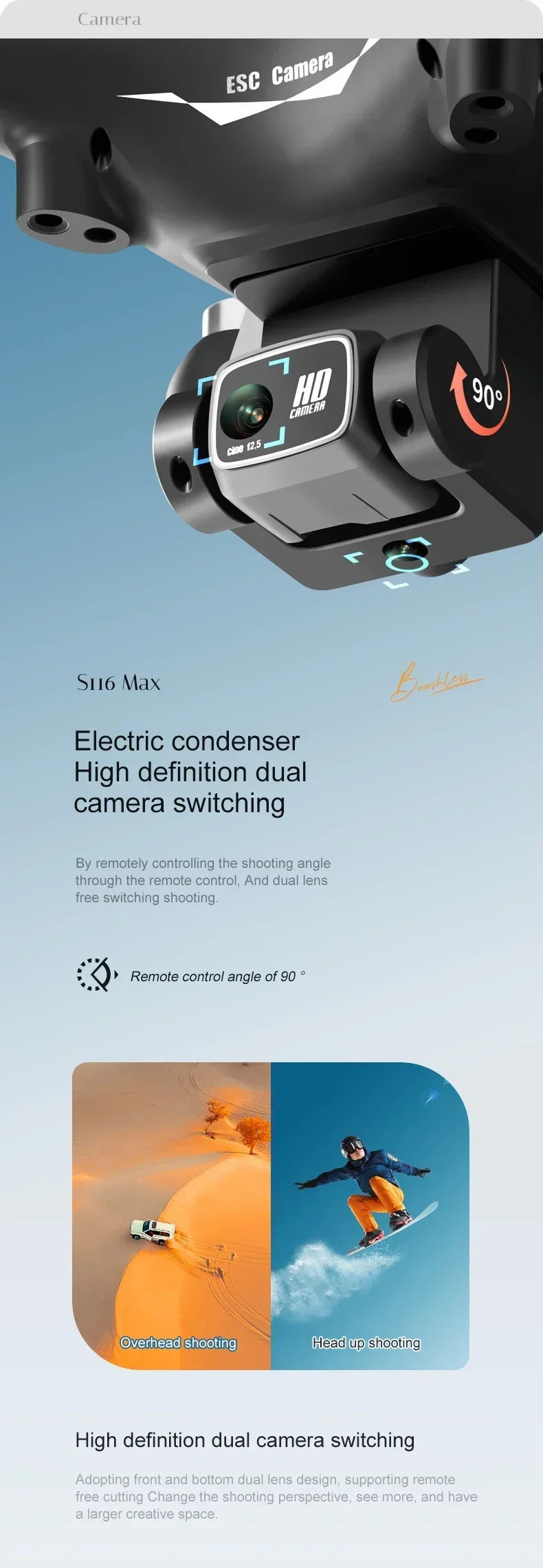 The New S116 MAX Drone with Powerful Brushless Motors, Dual Cameras and Long Battery Life Is The Perfect Gift for Beginners!