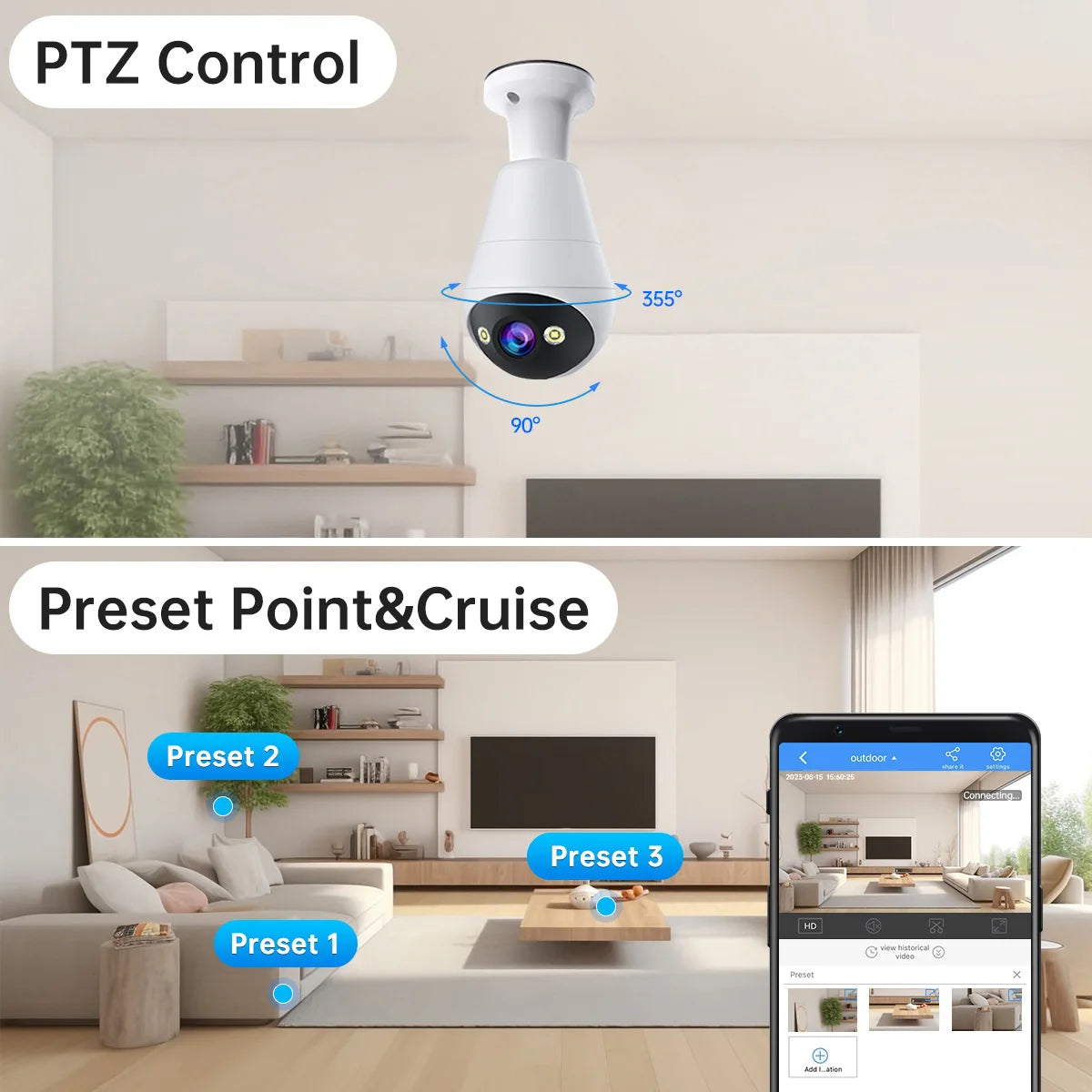 JOOAN 2K IP Camera Wifi E27 Bulb Surveillance Camera Home Auto Tracking Two Way Audio Security Baby Monitor Wireless CCTV Camera
