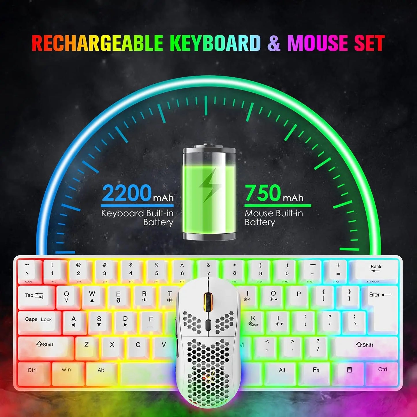 MAMNASNAKE L500 Wireless Gaming Keyboard and Mouse Combo, Mechanical Feeling Keyboard with Bluetooth 5.1&2.4G Wireless Dual Mode