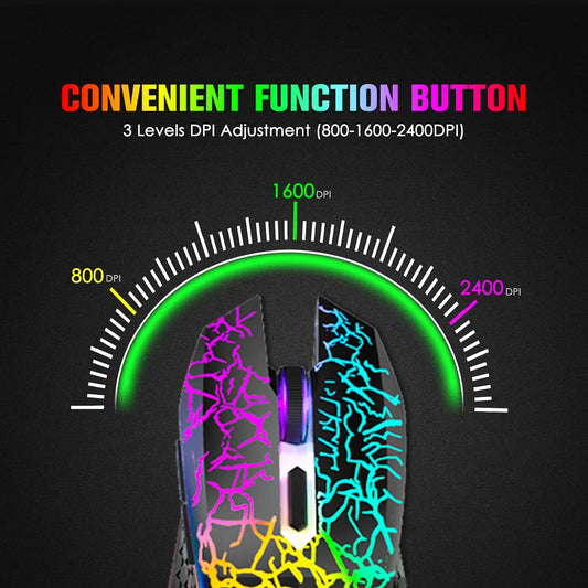 Wireless Gaming Keyboard and Mouse Combo,Rainbow Backlit Rechargeable 3800mAh Battery,87 Keys Mechanical Feel Keyboard
