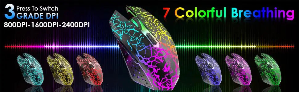 Wireless Gaming Keyboard and Mouse Combo,Rainbow Backlit Rechargeable 3800mAh Battery,87 Keys Mechanical Feel Keyboard