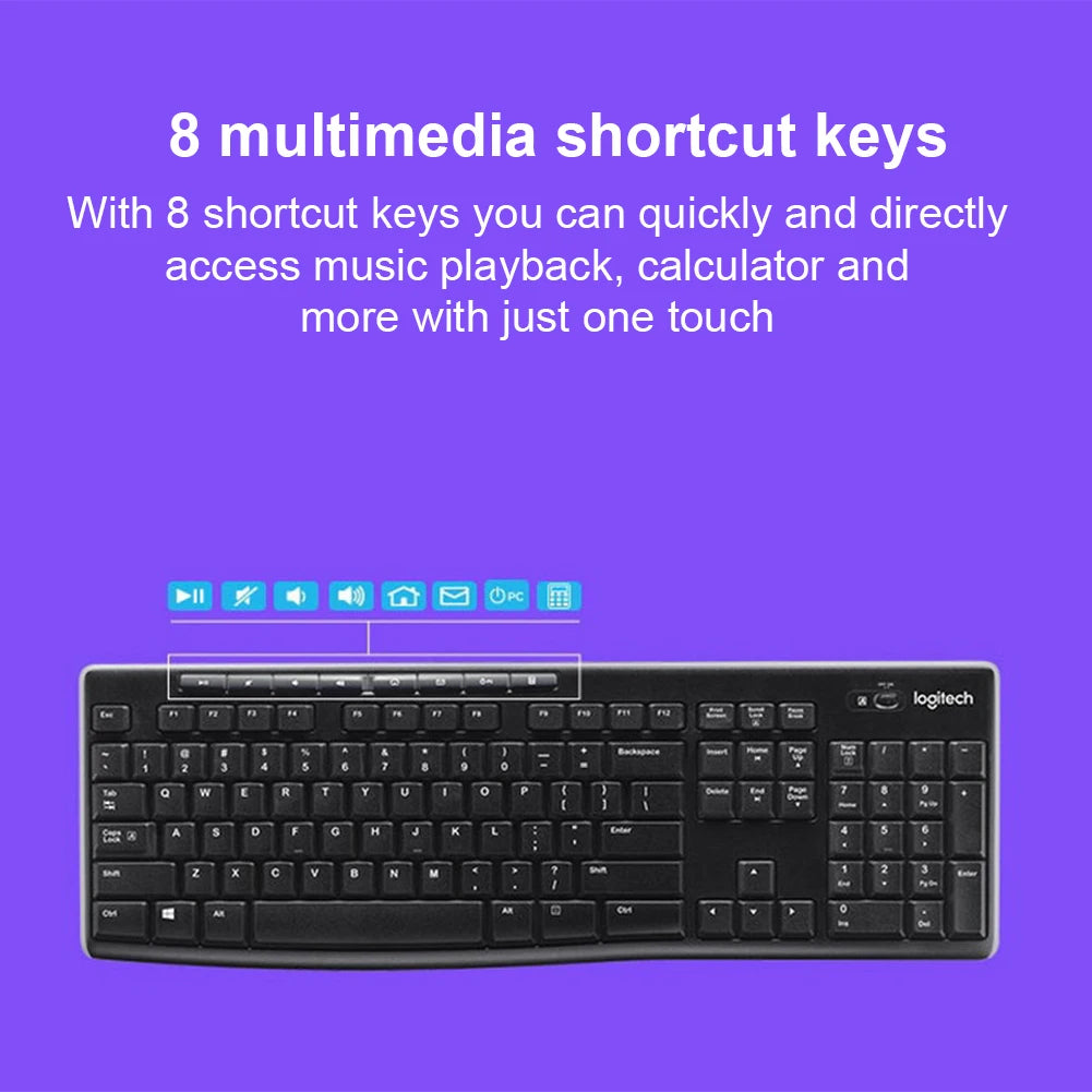 Logitech MK270 Wireless Keyboard Mouse Set Office 2.4G Computer 104 Keys Full Size Keyboard with USB Receiver 1000dpi for PC