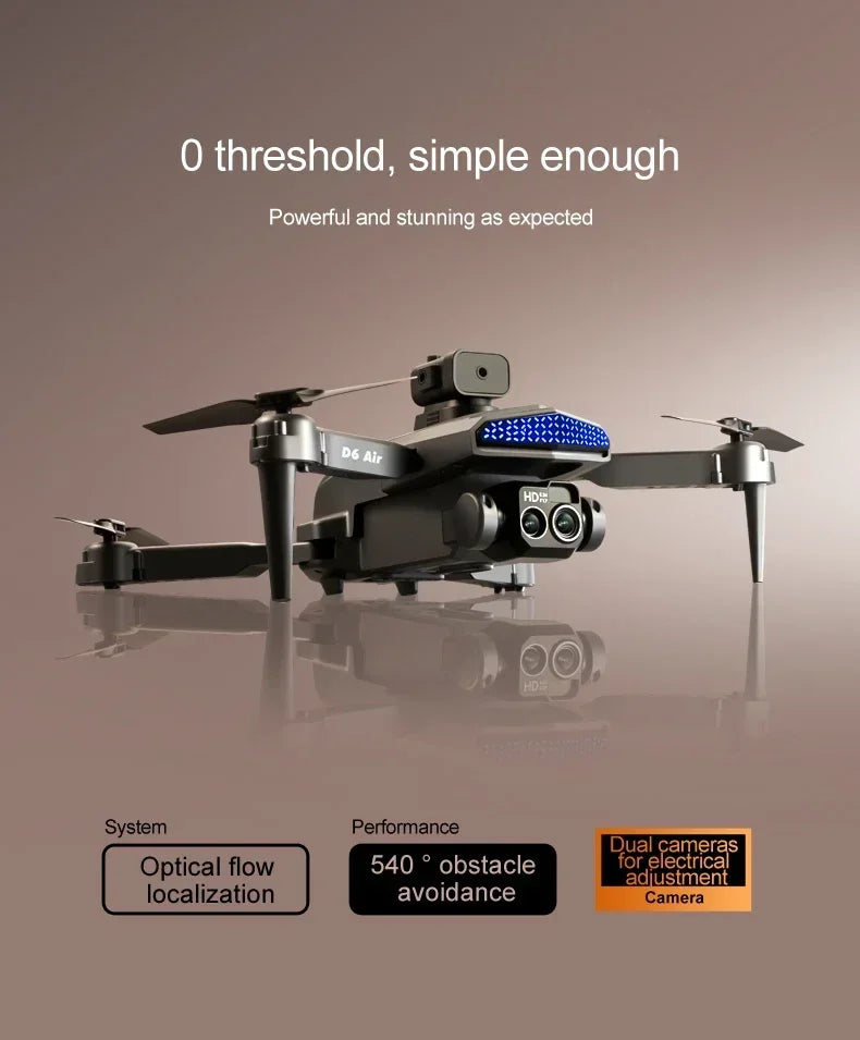 New D6 8K Drone Professional HD Dual Camera Optical Flow Localization Obstacle Avoidance WIFI FPV RC Foldable Quadcopter Toys