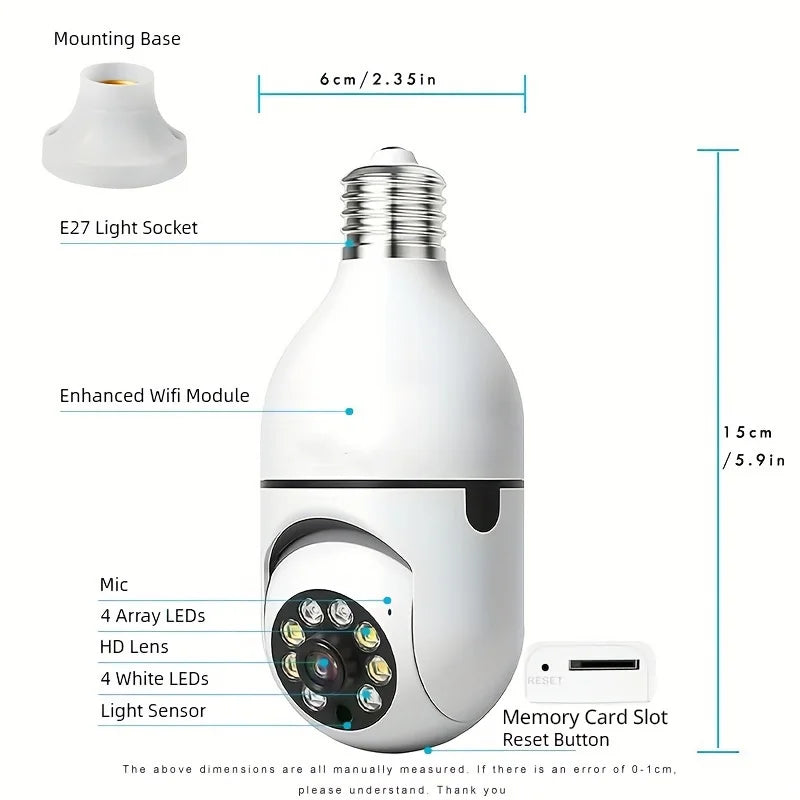 2Pc Ease Life APP-Light Bulb Security Cameras Outdoor Wireless WiFi Camera 5GHz, 360 Degree, E27 Light Socket Screw In Securi
