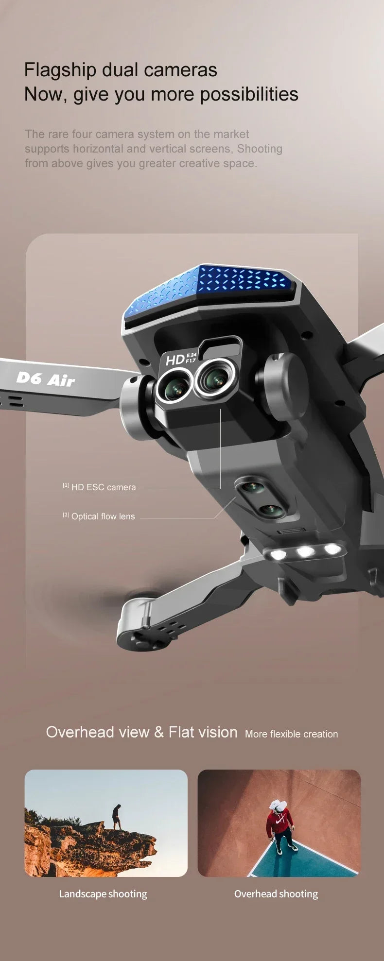 New D6 8K Drone Professional HD Dual Camera Optical Flow Localization Obstacle Avoidance WIFI FPV RC Foldable Quadcopter Toys