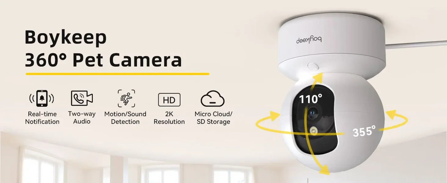 BoyKeep Smart Camera 2K Security Protection Wifi Surveillance 5G/2.4GHz Indoor Baby Night Vision 360° Pan & Tilt 2-Way Audio K30