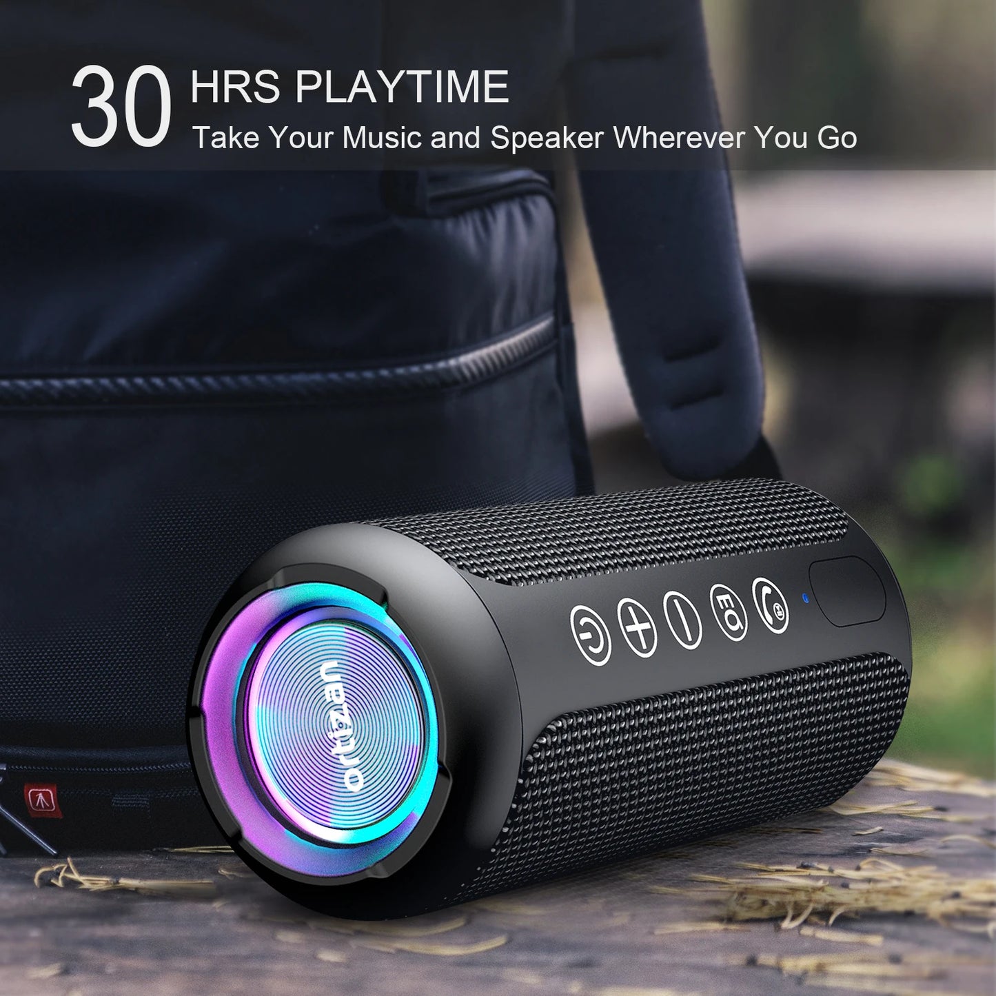 Ortizan Portable Bluetooth Speakers with Bass Boost,IPX7 Waterproof,Suporrt TF Card/AUX,RGB Lights,30H Playtime,24W Loud Drivers