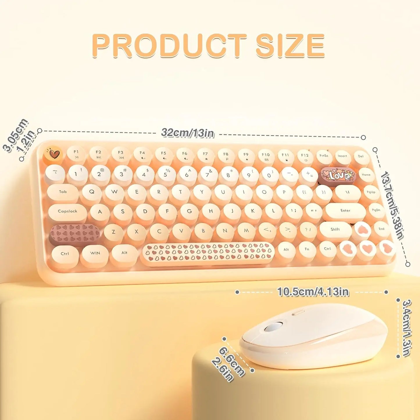 308i Pink Wireless 2.4G Keyboard and Mouse Set, Gradient Cute Round Keycaps for Retro Typewriter