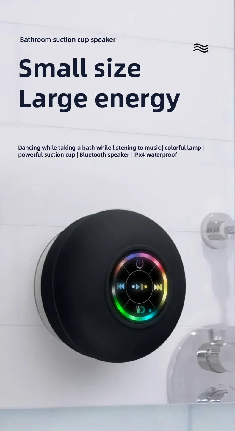 Portable Bluetooth Audio Ipx4 Waterproof Led Lights Bathroom Outdoor Large Suction Cup Can Be Adsorbed Wall Speaker