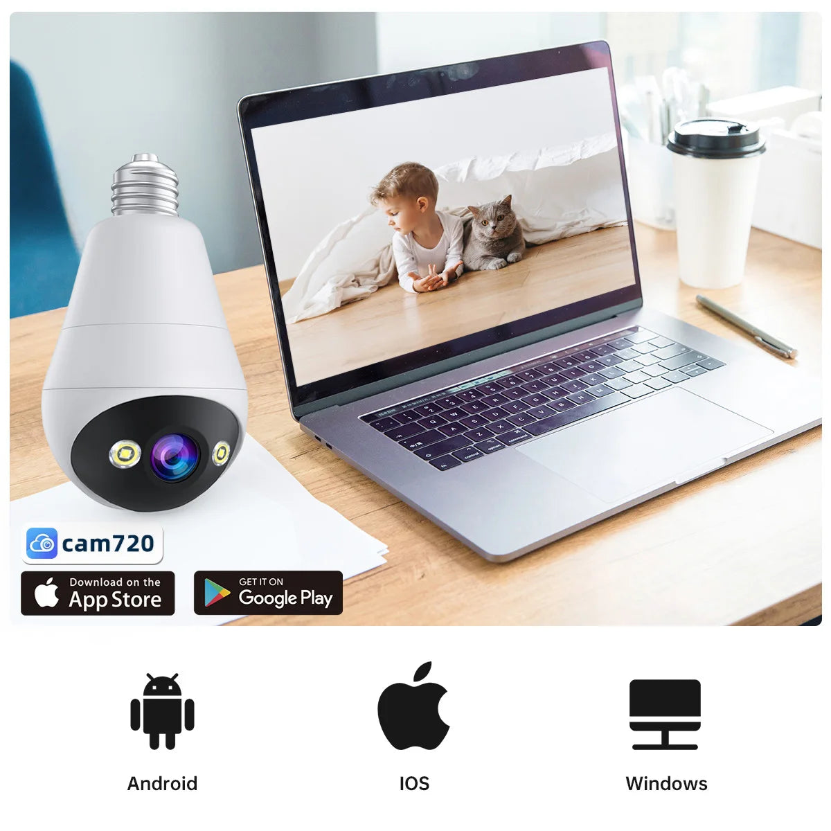 JOOAN 2K IP Camera Wifi E27 Bulb Surveillance Camera Home Auto Tracking Two Way Audio Security Baby Monitor Wireless CCTV Camera