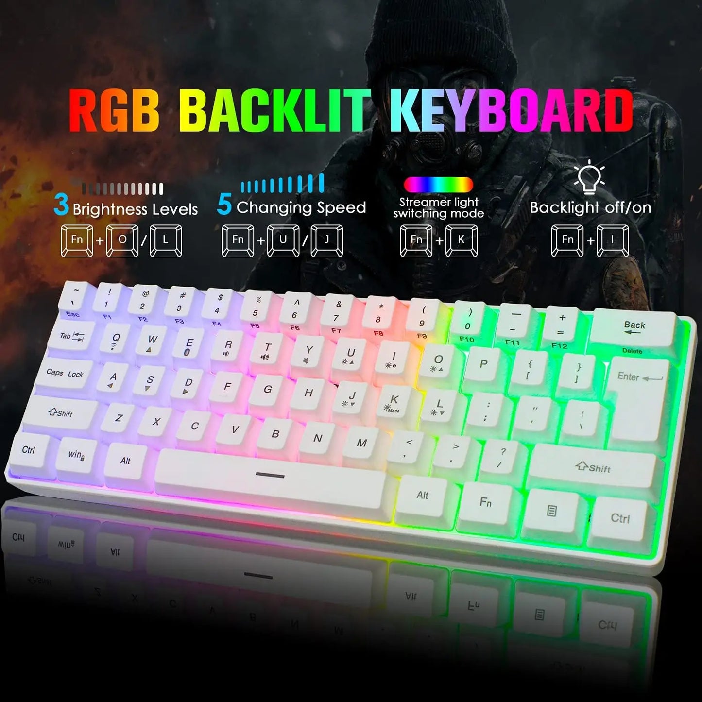 MAMNASNAKE L500 Wireless Gaming Keyboard and Mouse Combo, Mechanical Feeling Keyboard with Bluetooth 5.1&2.4G Wireless Dual Mode