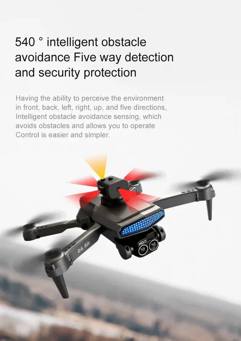 New D6 8K Drone Professional HD Dual Camera Optical Flow Localization Obstacle Avoidance WIFI FPV RC Foldable Quadcopter Toys