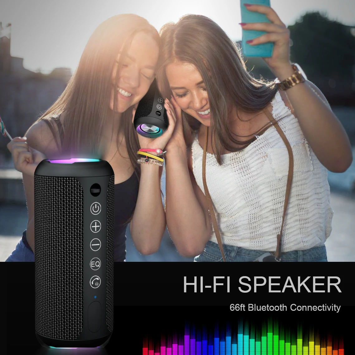 Ortizan Portable Bluetooth Speakers with Bass Boost,IPX7 Waterproof,Suporrt TF Card/AUX,RGB Lights,30H Playtime,24W Loud Drivers