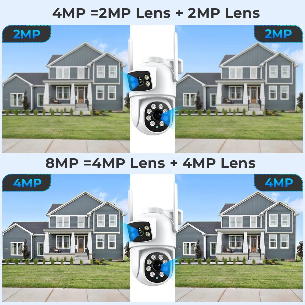 8MP 4K Outdoor Wifi Security Camera Dual Lens Dual Screens Video Surveillance Camera Home Smart Human Detection ICSEE APP