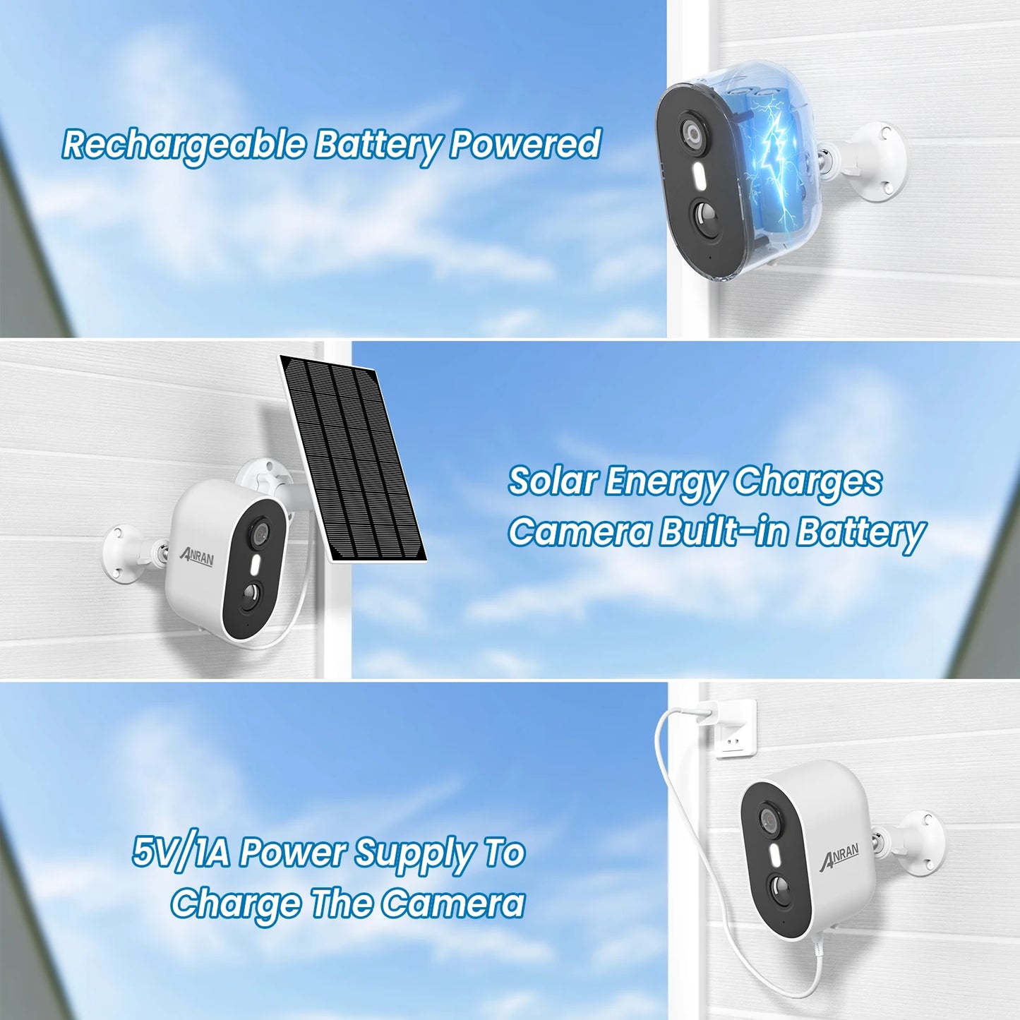 ANRAN 2K Rechargeable Battery Camera 2.4G WiFi Camera Wireless Home Surveillance Security Cameras PIR ,IP65 ,work with ANRAN app
