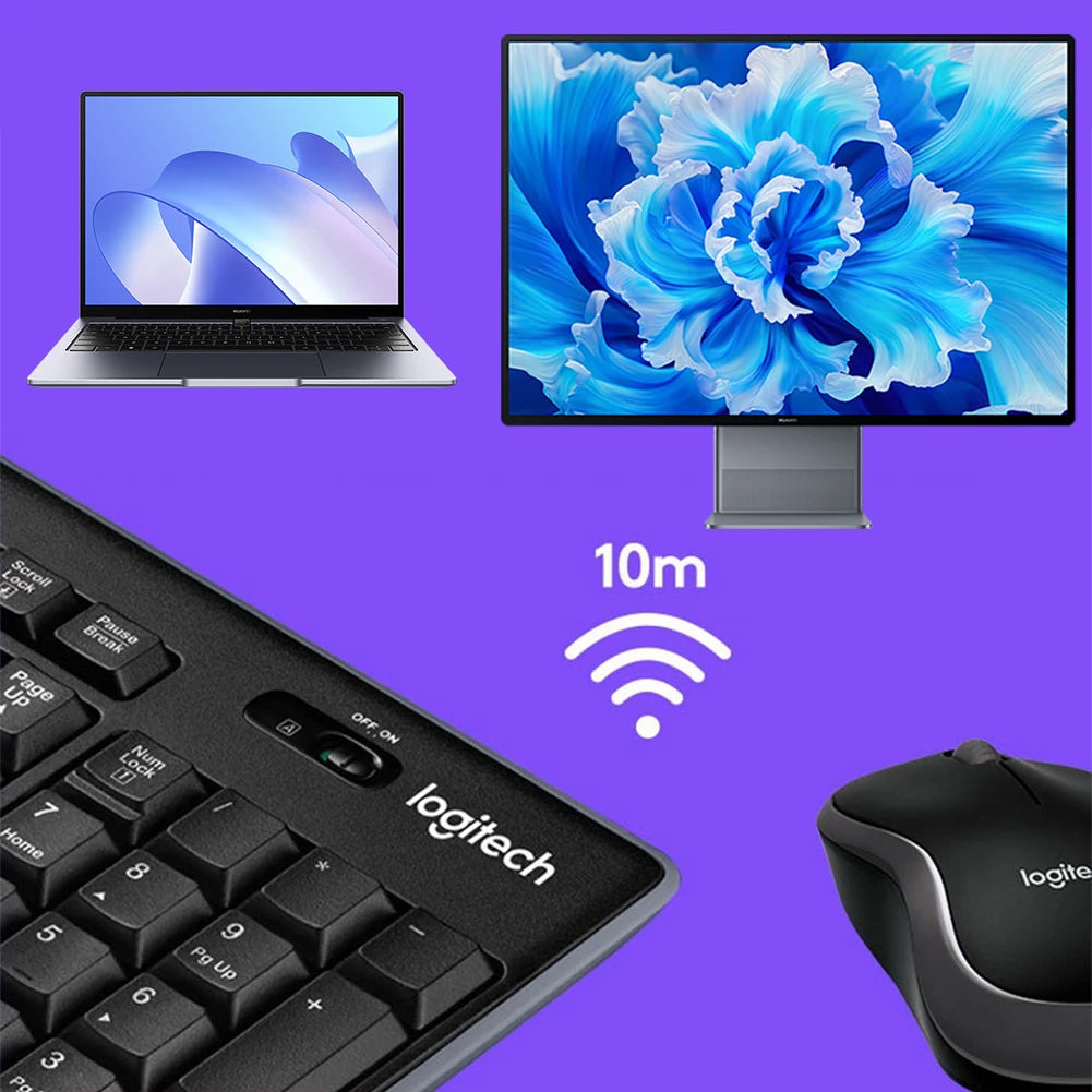Logitech MK270 Wireless Keyboard Mouse Set Office 2.4G Computer 104 Keys Full Size Keyboard with USB Receiver 1000dpi for PC