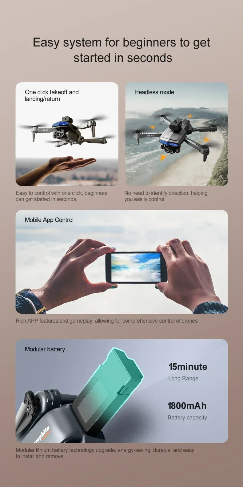 New D6 8K Drone Professional HD Dual Camera Optical Flow Localization Obstacle Avoidance WIFI FPV RC Foldable Quadcopter Toys