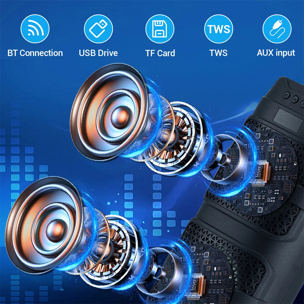 3000W Bluetooth Speaker Dual 4 inch Speaker Stereo Outdoor Portable Subwoofer 5.0 Wireless Speaker Led light Rechargeable