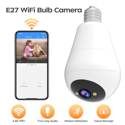 JOOAN 2K IP Camera Wifi E27 Bulb Surveillance Camera Home Auto Tracking Two Way Audio Security Baby Monitor Wireless CCTV Camera