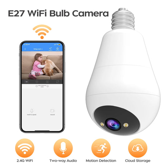 JOOAN 2K IP Camera Wifi E27 Bulb Surveillance Camera Home Auto Tracking Two Way Audio Security Baby Monitor Wireless CCTV Camera