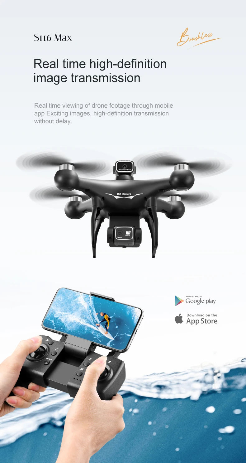 S116 MAX Drone  WIFI FPV Professional 5G HD Dual ESC Camera Optical Flow Brushless 360° Obstacle Avoidance RC Dron Toys