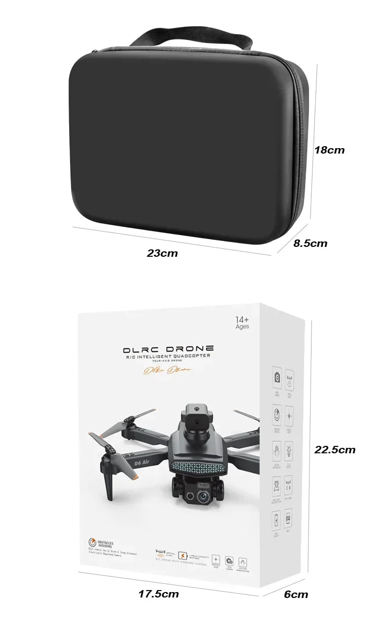 New D6 8K Drone Professional HD Dual Camera Optical Flow Localization Obstacle Avoidance WIFI FPV RC Foldable Quadcopter Toys