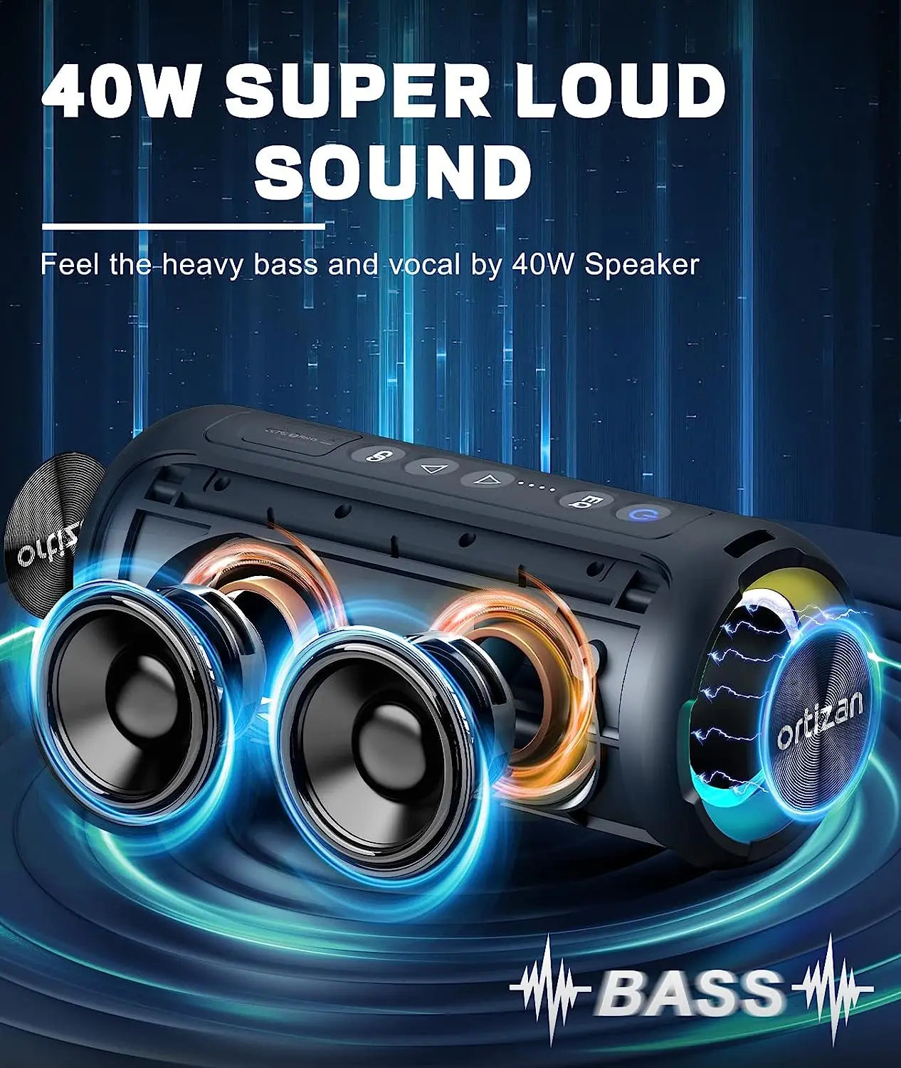 Ortizan X8Pro Bluetooth Speakers,40W Loud Portable Wireless Speaker IPX7 Waterproof Shower Speakers with Bluetooth 5.3 Deep Bass