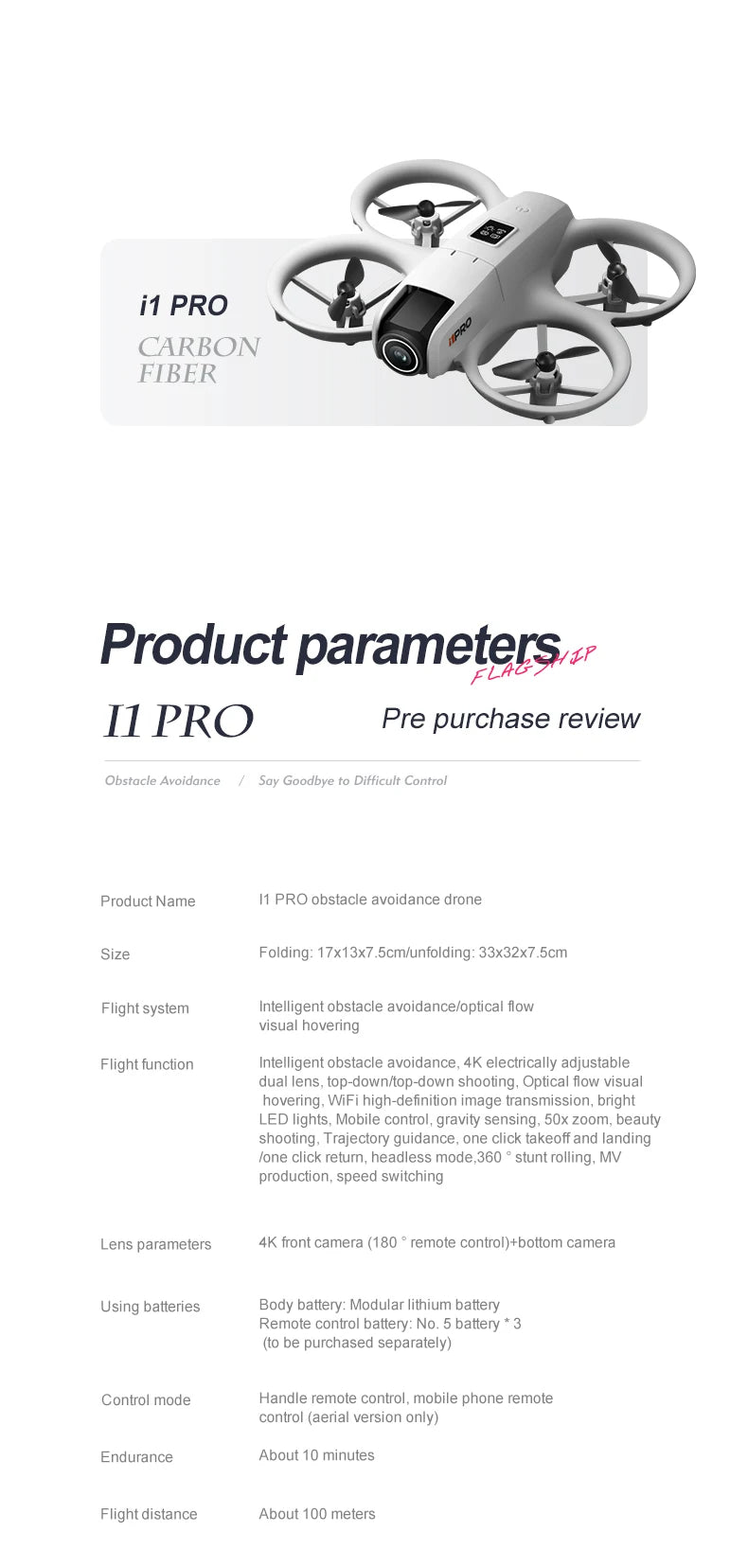 i1 PRO Mini Drone 8K HD Dual Camera Aerial Obstacle Avoidance Optical Flow Hover Avoidance Four-Axis RC Drone 10000M For Xiaomi