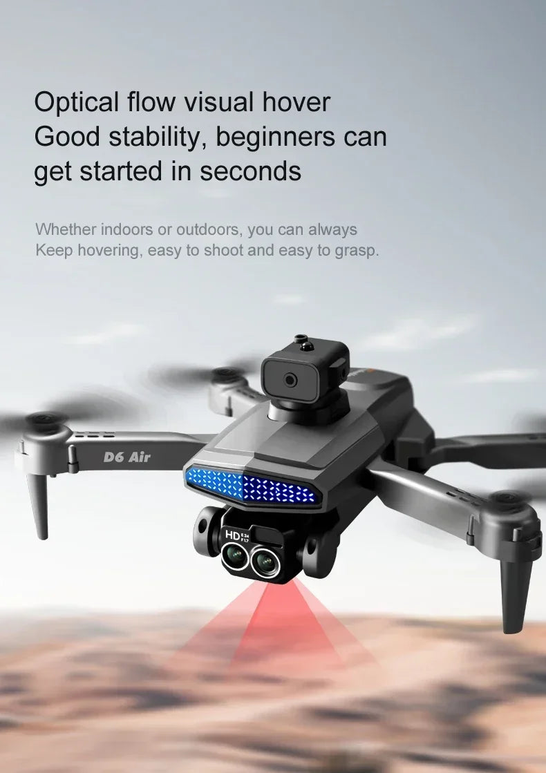 New D6 8K Drone Professional HD Dual Camera Optical Flow Localization Obstacle Avoidance WIFI FPV RC Foldable Quadcopter Toys