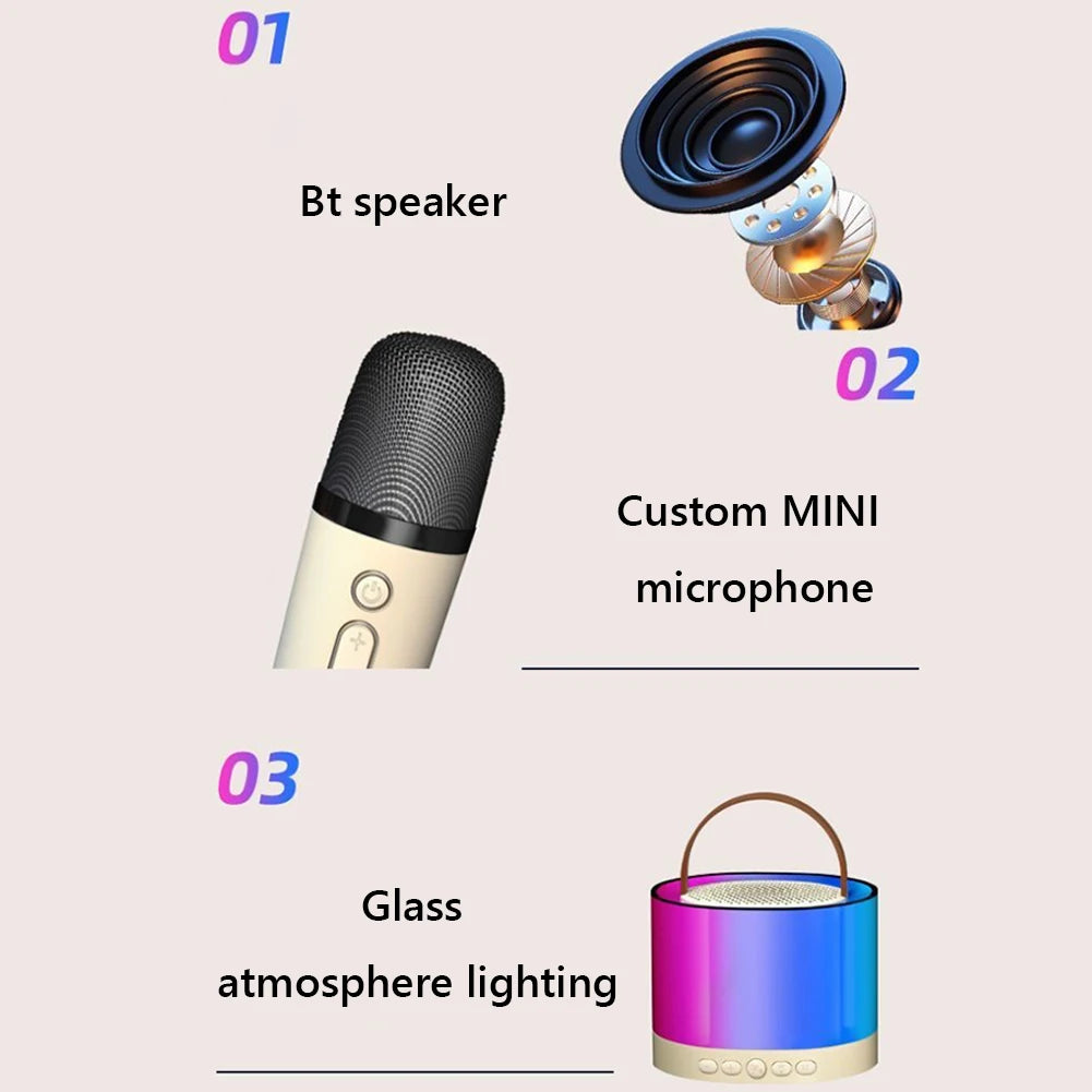Bluetooth-Compatible 5.3 Portable Karaoke Machine with Wireless Mic Mini Home Theater Speakers Small Speaker for Home Karaoke