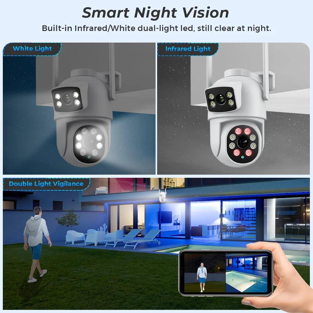 8MP 4K Outdoor Wifi Security Camera Dual Lens Dual Screens Video Surveillance Camera Home Smart Human Detection ICSEE APP